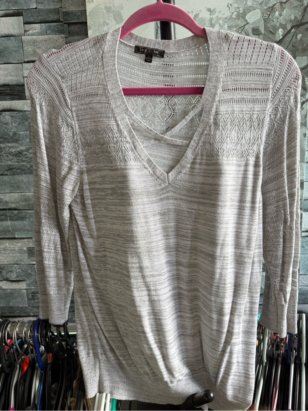 Women's Light Gray V-Neck Knit Top